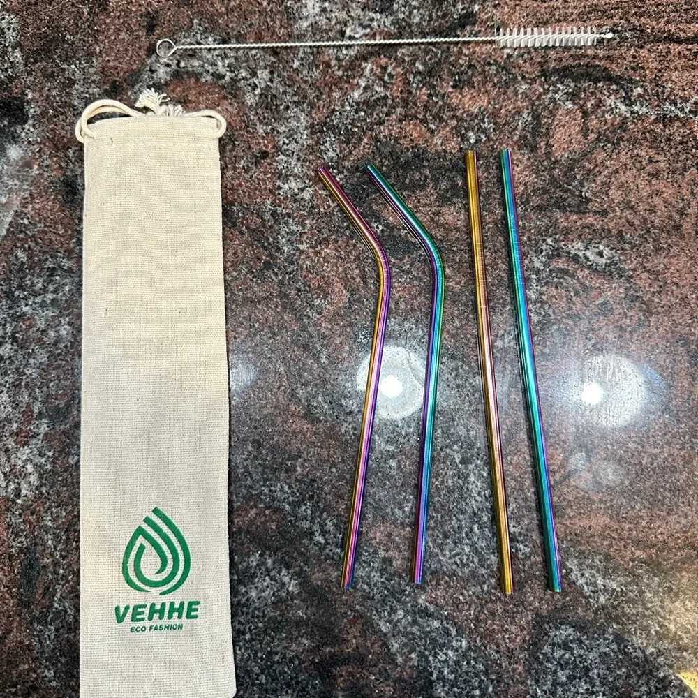 Fashion iridescent reusable straw set